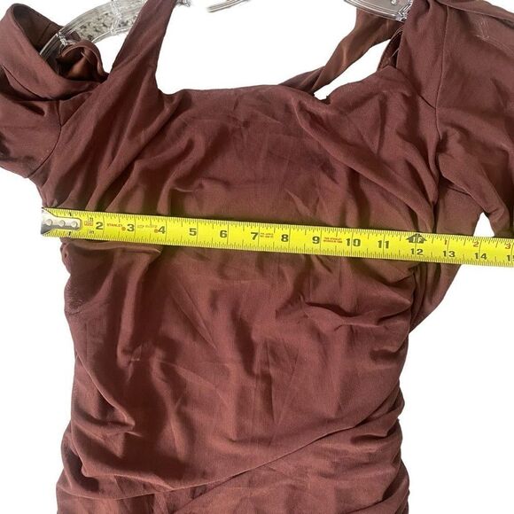 Bodycon Cutout Long Sleeve Mesh Mini Dress Chocolate Brown Size Large NEW - Picture 6 of 10